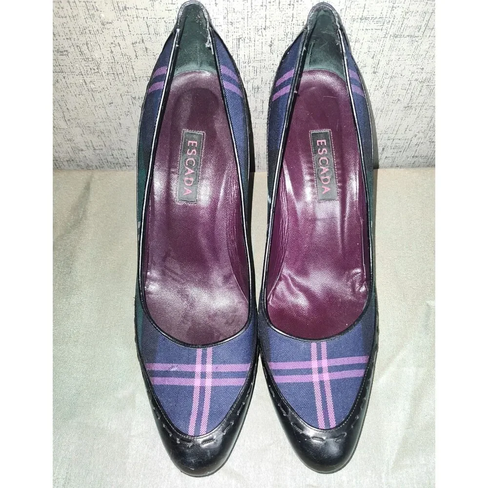 Escada Women's Plaid Multicolor Heels Sz 39.5